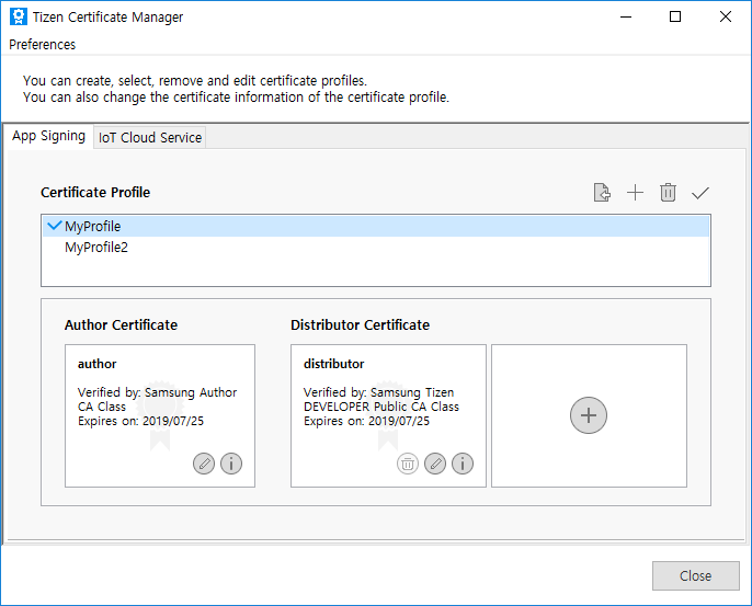 Tizen Certificate Manager with two profile