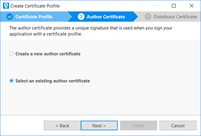 Select Select an existing author certificate
