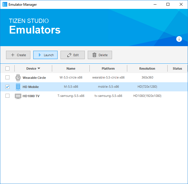 Tizen Emulator Manager
