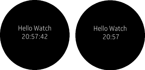 User interface in the Watch template (ambient mode on the right)