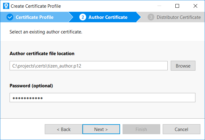 Choose the author certificate