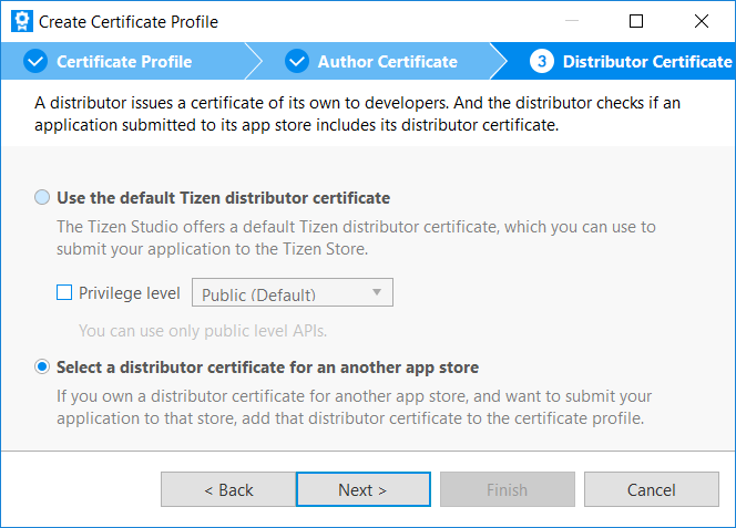 Select Select a distributor certificate for an another app store