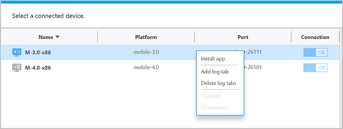 Context menu for connected devices
