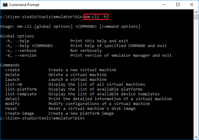 Emulator Manager command line