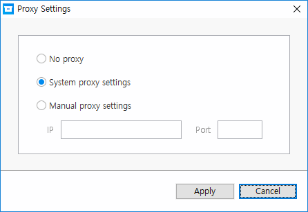 Proxy settings window