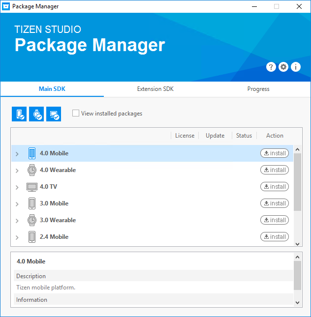 Package Manager main window