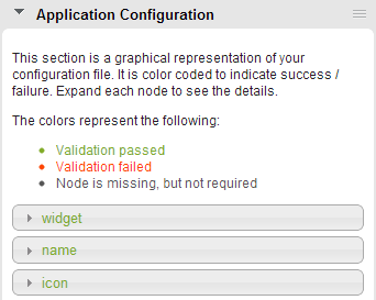 Application Configuration panel
