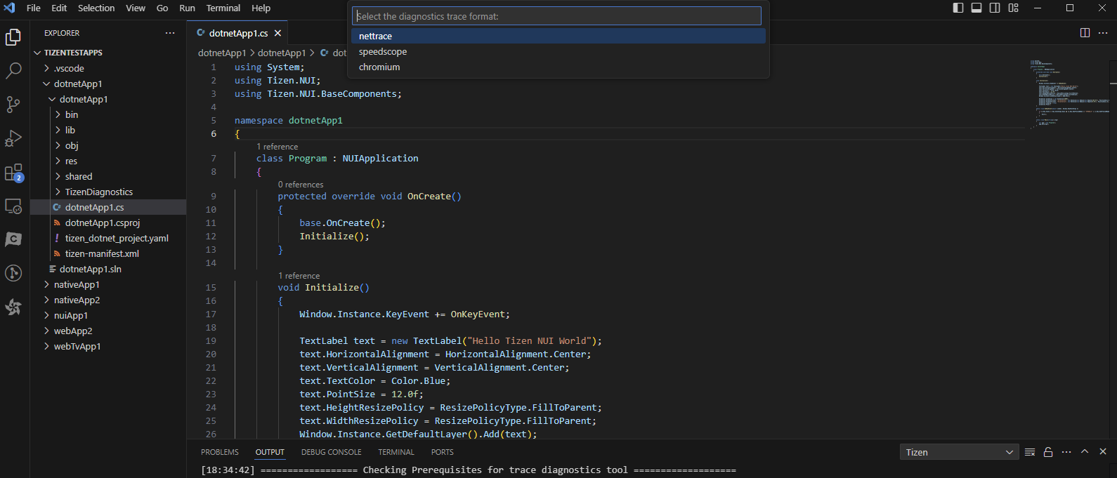 Select format dotnet-trace