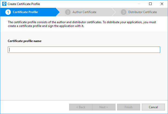 Certificate profile creation wizard