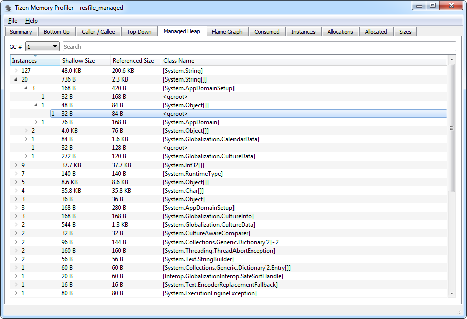 Managed heap view