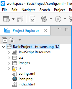 Application in the Project Explorer