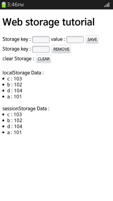 Displaying local and session storage data (in mobile applications only)