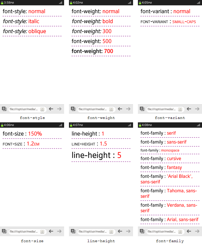 Font properties (in mobile applications only)