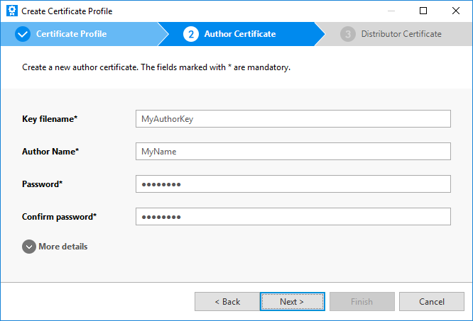 Add author certificate details