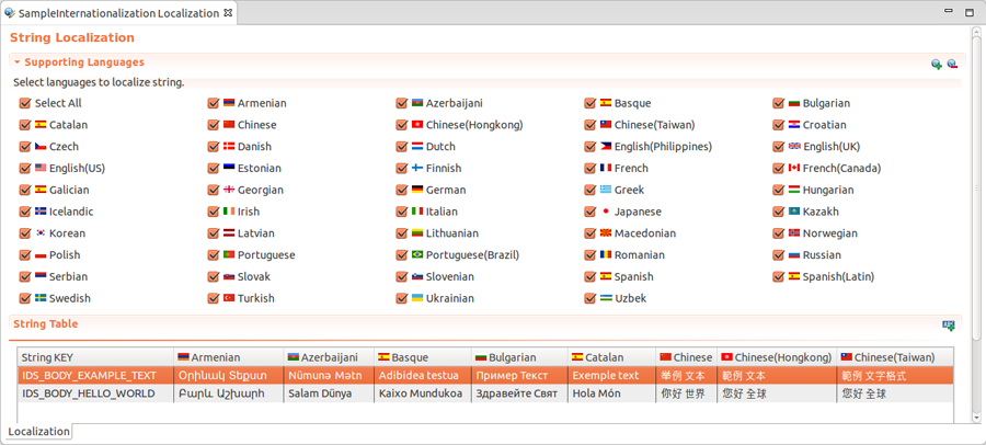 Localization tool view